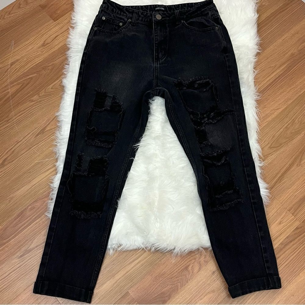 Nasty Gal Faded Black Jeans High Waist Destroyed 14